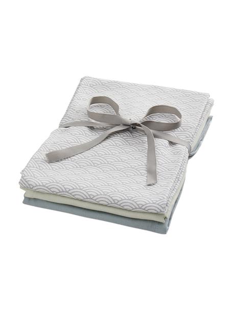 Súprava mušelínových ručníkov z organickej bavlny Wave, 3 diely, 100 % organická bavlna, Sivá, modrá, mätovozelená, Š 70 x D 70 cm