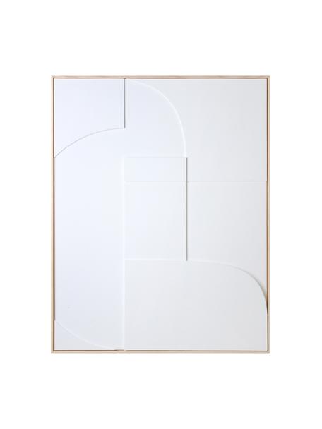 Decorazione da parete con cornice a rilievo Amido, Struttura: legno di frassino, Bianco, legno chiaro, Larg. 63 x Alt. 83 cm