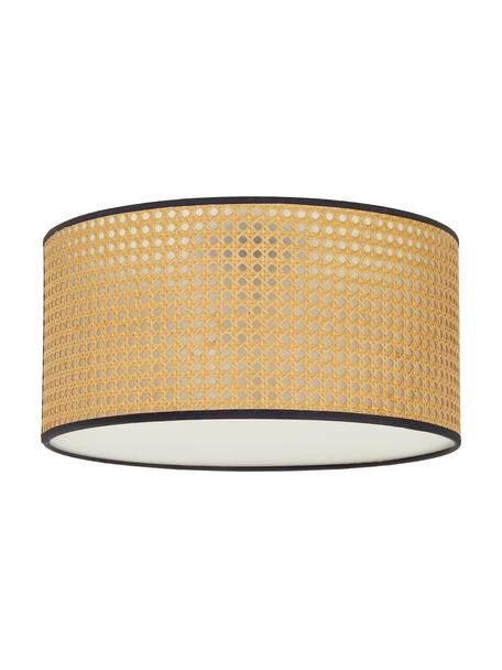Plafondlamp Vienna van Weens vlechtwerk, Lampenkap: kunststof, Baldakijn: gepoedercoat metaal, Diffuser: acryl, Lichtbruin, zwart, Ø 40 x H 20 cm