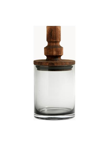 Handgemaakte opbergdoos Salvie, Houder: glas, Deksel: paulowniahout met silicon, Transparant, donker hout, Ø 11 x H 25 cm
