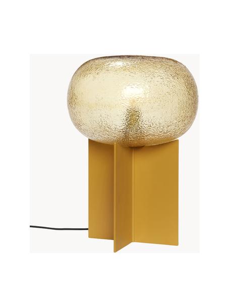 Design Tischlampe Podium aus Glas, Lampenschirm: Glas, Gestell: Metall, beschichtet, Goldfarben, Senfgelb, Ø 25 x H 36 cm