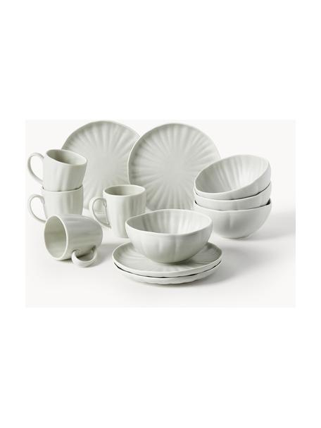 Set 12 stoviglie per colazione opache con rilievo Sali, 4 persone ì, Porcellana, Grigio chiaro, 4 persone (12 pz)