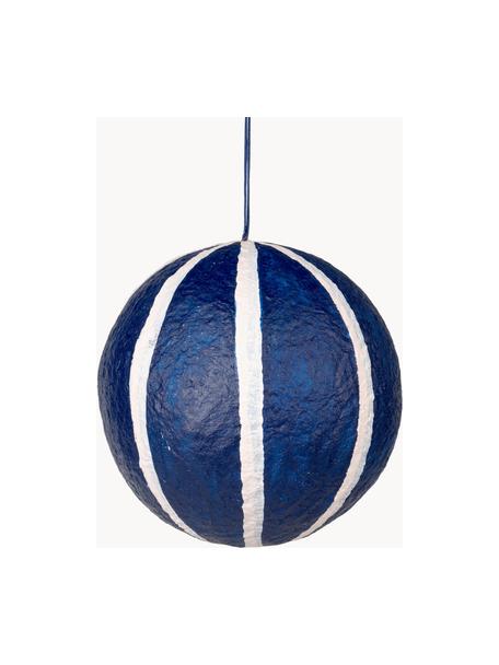 Boules de Noël Sphere, Ø 12 cm, 3 pièces, Pâte de coton, Blanc, bleu foncé, Ø 12 cm