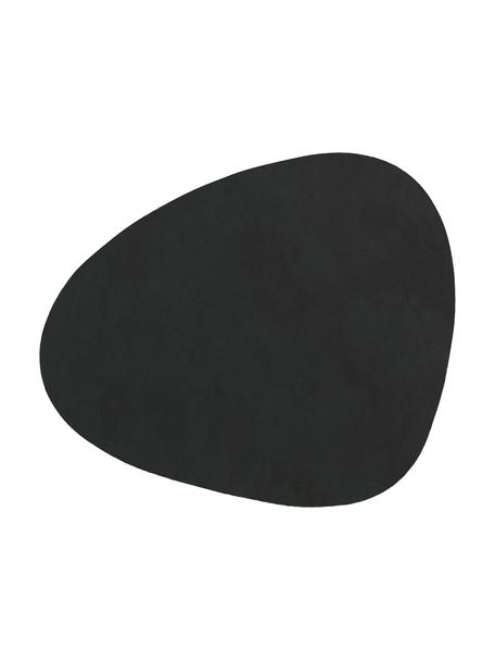 Dessous de verre asymétriques en cuir Curve, 4 pièces, Cuir, caoutchouc, Noir, larg. 11 x long. 13 cm