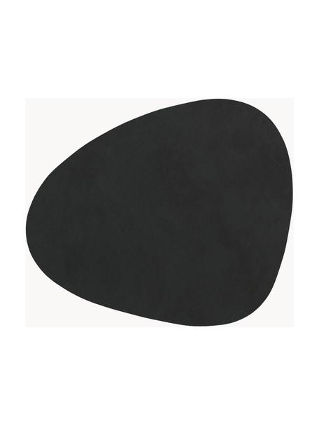 Dessous de verre asymétriques en cuir Curve, 4 pièces, Cuir, caoutchouc, Noir, larg. 11 x long. 13 cm