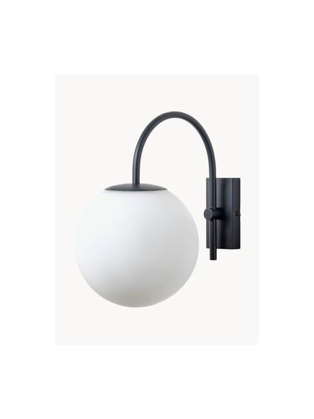 Handgemaakte outdoor wandlamp Globe, Lampenkap: opaalglas, Wit, zwart, B 20 x D 32 cm