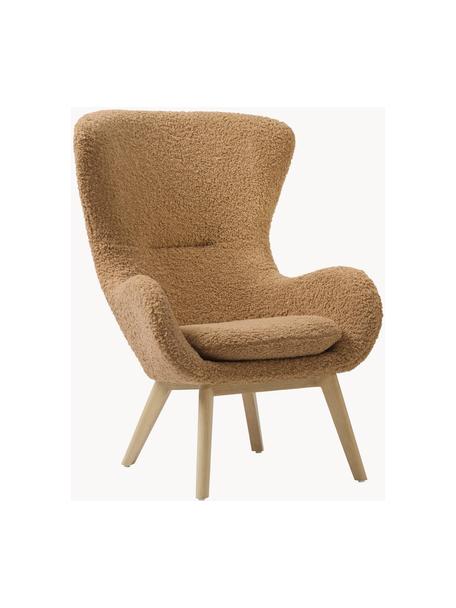 Teddy fauteuil Wing met houten poten, Bekleding: polyester (teddyvacht) Me, Poten: gelakt massief hout met e, Teddy lichtbruin, berkenhout, B 77 x D 89 cm