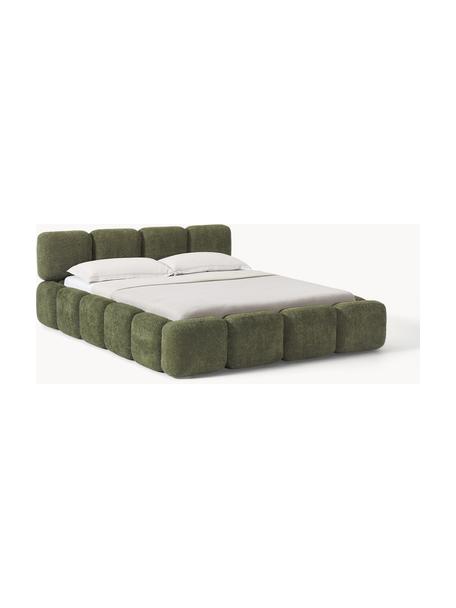 Letto imbottito in teddy-bouclé con vano contenitore Tayla, Rivestimento: teddy-bouclé (100% polies, Piedini: legno di betulla Questo p, Teddy-bouclé verde scuro, Larg. 140 x Lung. 200