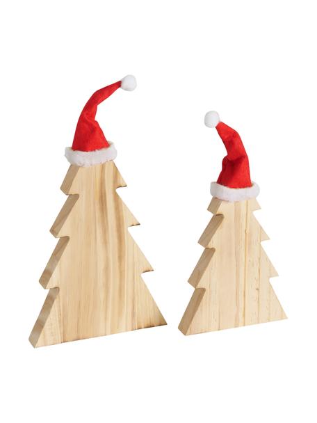 Deko-Bäume Fynna aus Holz, 2 Stück, Kiefernholz, Helles Holz, Rot, Set mit verschiedenen Größen