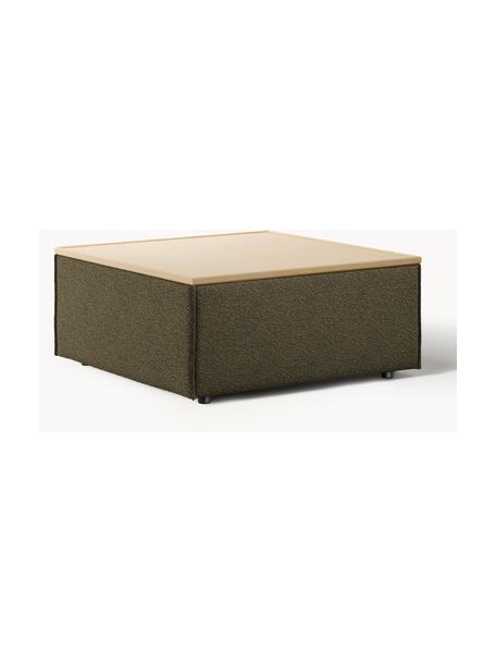 Sofa-Hocker Lennon aus Bouclé mit Stauraum, Bezug: Bouclé (80 % Polyester, 2, Tablett: Eichenholz, Spannplatte m, Gestell: Spanplatte, mitteldichte , Füße: Kunststoff Dieses Produkt, Bouclé Olivgrün, helles Eichenholz, B 88 x T 88 cm