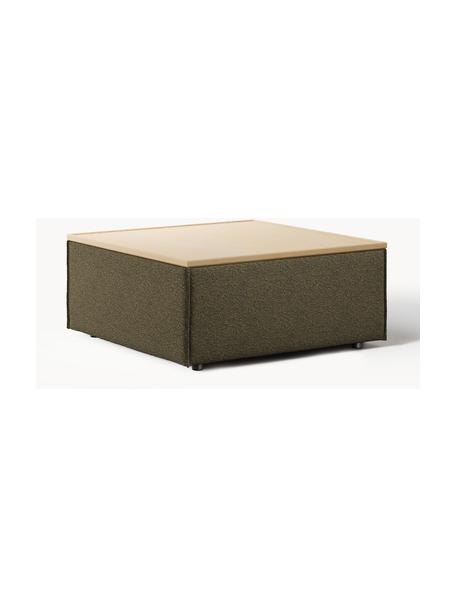 Sofa-Hocker Lennon aus Bouclé mit Stauraum, Bezug: Bouclé (80 % Polyester, 2, Tablett: Eichenholz, Spannplatte m, Gestell: Spanplatte, mitteldichte , Bouclé Olivgrün, helles Eichenholz, B 88 x T 88 cm