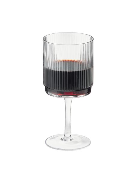 Copas de vino artesanales con relieve Minna, 4 uds., Vidrio soplado artesanalmente, Transparente, Ø 8 x Al 17 cm