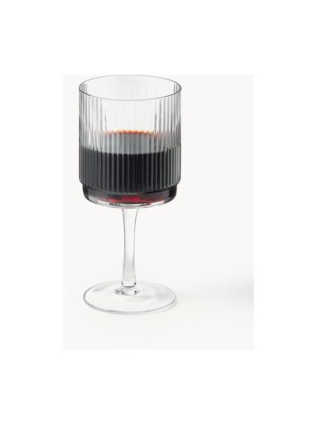 Ručně vyrobené sklenice na víno s rýhovaným reliéfem Minna, 4 ks, Foukané sklo, Transparentní, Ø 8 cm, V 17 cm