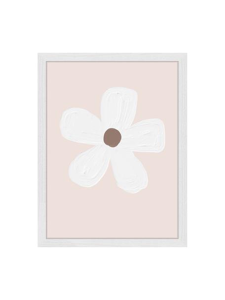 Oprawiony druk cyfrowy White Flower, Biały, taupe, jasny różowy, S 33 x W 43 cm