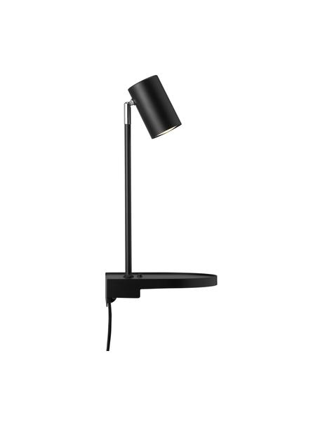Applique grande con spina e porta USB Colly, Paralume: metallo rivestito, Nero, Larg. 20 x Alt. 43 cm