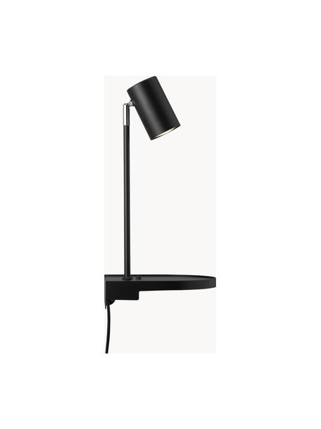 Grote verstelbare wandlamp Colly met stekker en USB aansluiting, Lampenkap: gecoat metaal, Zwart, B 20 x H 43 cm