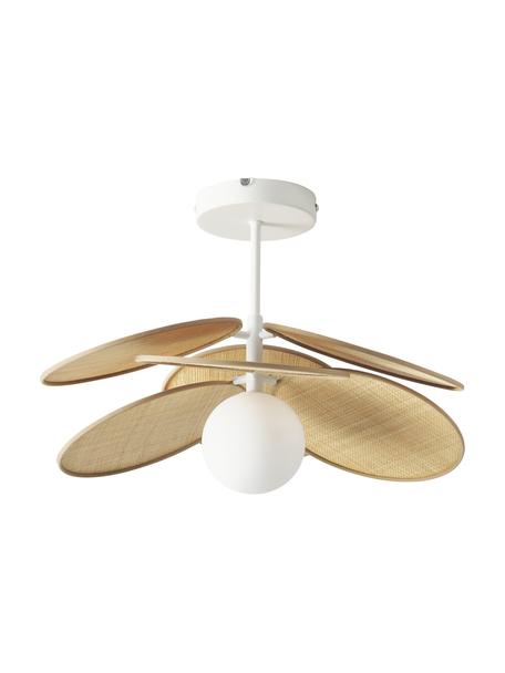 Plafón de fibras naturales Milani, Estructura: metal con pintura en polv, Pantalla: vidrio, Anclaje: metal con pintura en polv, Beige, blanco, Ø 45 x Al 31 cm