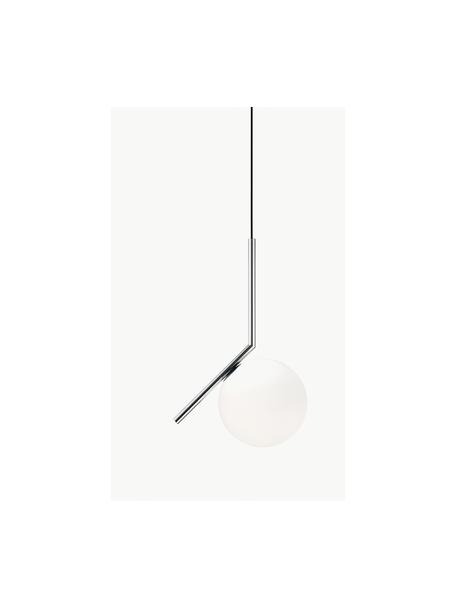Kleine mondgeblazen hanglamp IC Lights, H 47 cm, Lampenkap: glas, Zilverkleurig, wit, B 24 x H 47 cm