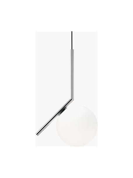 Lampada a sospensione piccola in vetro soffiato IC Lights, alt. 47 cm, Paralume: vetro, Struttura: acciaio rivestito, Argento lucido, bianco, Larg. 24 x Alt. 47 cm