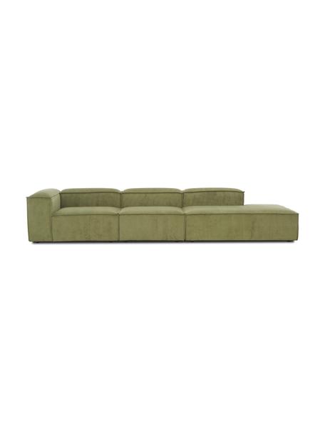 Diván modular grande de pana Lennon, Tapizado: pana (92% poliéster, 8% p, Estructura: madera de pino maciza, ma, Patas: plástico Las patas están , Pana verde, An 357 x F 119 cm, respaldo derecho