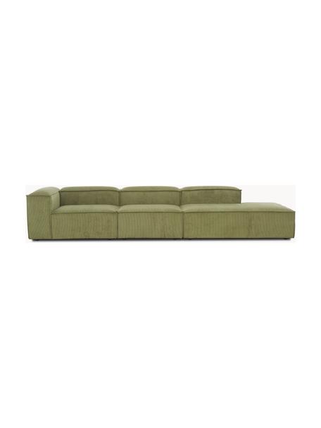 Méridienne modulable XL en velours côtelé Lennon, Velours côtelé vert foncé, larg. 357 x prof. 119 cm, dossier à droite