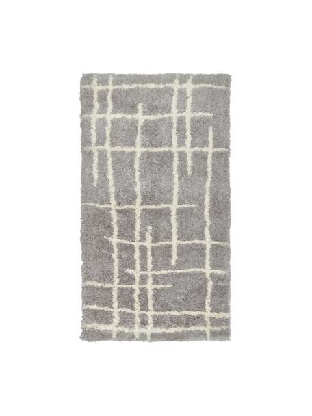 Flauschiger Hochflor-Teppich Amelie in Grau, handgetuftet, Flor: 100 % Polyester, Grau, Cremeweiß, B 80 x L 150 cm (Größe XS)