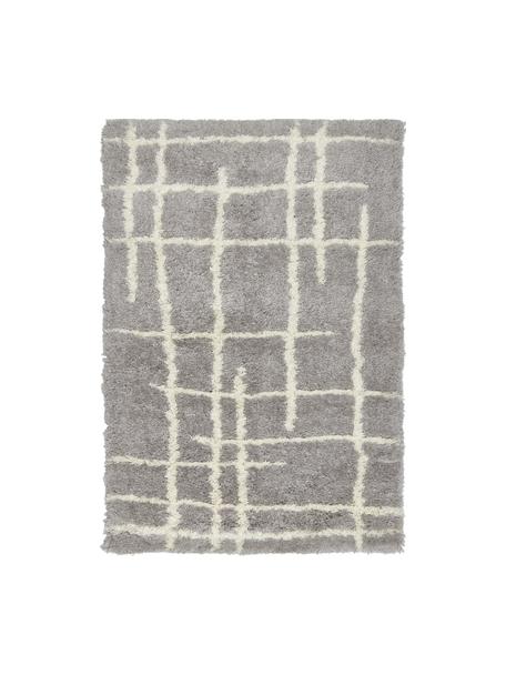 Flauschiger Hochflor-Teppich Amelie in Grau, handgetuftet, Flor: 100 % Polyester, Grau, Cremeweiß, B 80 x L 150 cm (Größe XS)