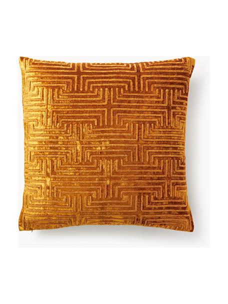 Housse de coussin 60x60 en velours avec broderie en chenille Stormi, Orange, larg. 60 x long. 60 cm