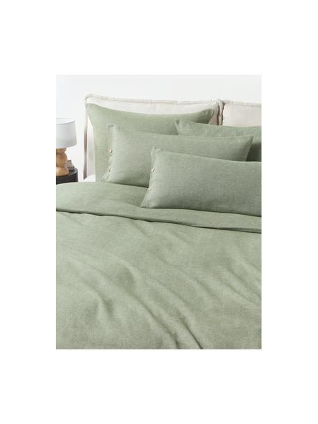 Housse de couette en flanelle avec motif à chevrons Wanda, Vert sauge, larg. 260 x long. 240 cm