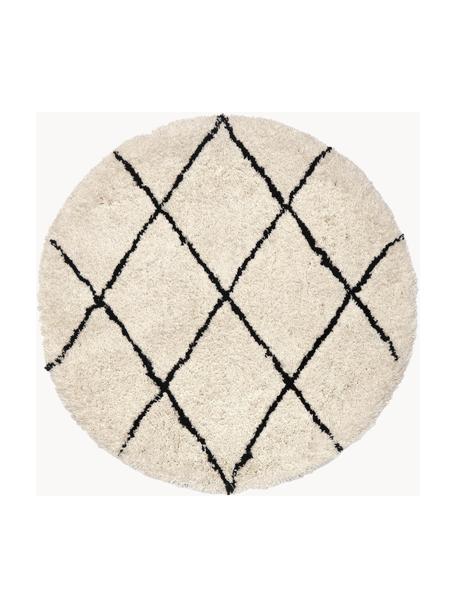 Ručně všívaný kulatý koberec s vysokým vlasem Naima, Béžová, černá, Ø 250 cm (velikost XL)