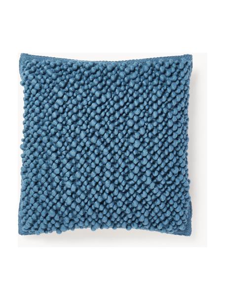 Housse de coussin en laine Loca, Bleu, blanc crème, larg. 50 x long. 50 cm