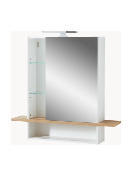 Meuble miroir de salle de bains avec éclairage LED Rodrigo, Blanc, aspect bois de chêne, larg. 90 x haut. 91 cm