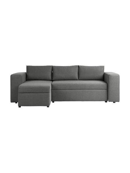 Canapé convertible 3 places avec rangement Noah, Tissu gris foncé, larg. 269 x prof. 160 cm, méridienne à gauche