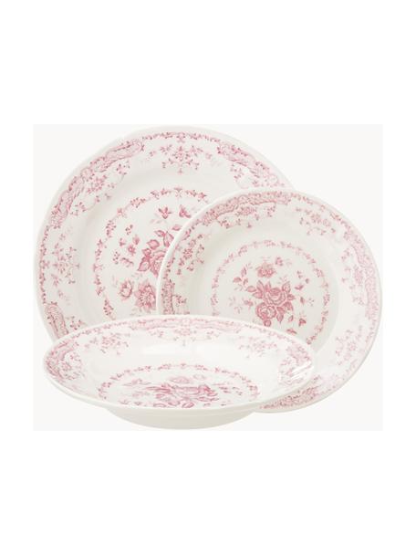 Set 18 piatti in porcellana per 6 persone Rose, Ceramica, Bianco, rosa chiaro, 6 persone (18 pz)
