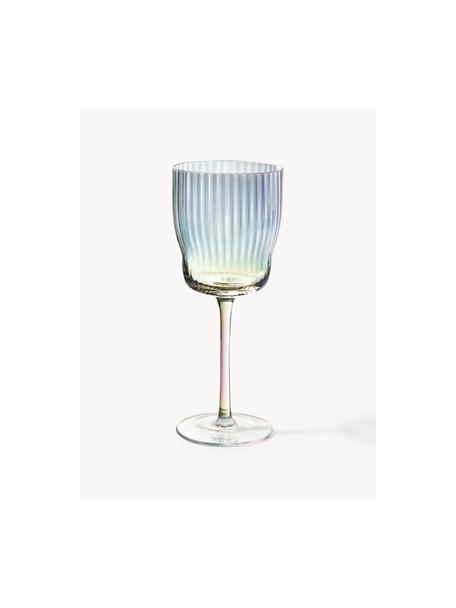 Mondgeblazen wijnglazen Juno met groefreliëf en paarlemoer glans, 4 stuks, Glas, Transparant, Ø 9 x H 21 cm, 400 ml