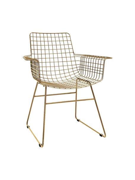 Sedia con braccioli in metallo Wire, Metallo, verniciato a polvere, Ottonato, Larg. 72 x Prof. 56 cm