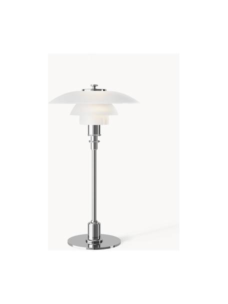 Kleine tafellamp PH 2/1, mondgeblazen, Lampenkap: opaalglas, mondgeblazen, Zilverkleurig, wit, Ø 20 x H 36 cm