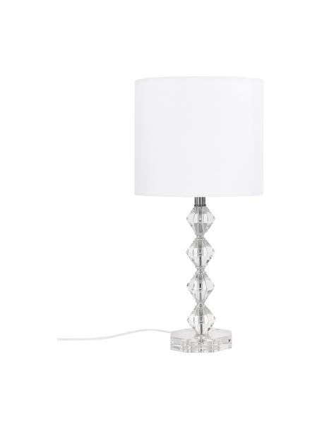 Veľká stolová lampa z krištáľového skla Diamond, Tienidlo: biela Podstavec: priehľadná Kábel: biela, Ø 25 x V 53 cm