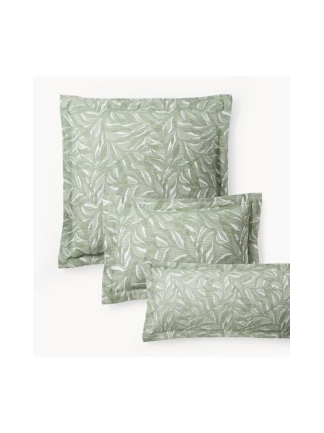 Katoenen linnen kussenhoes Amita met jacquard patroon, Weeftechniek: perkal Draaddichtheid 260, Saliegroen, B 60 x L 70 cm