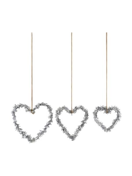 Decoratieve hangersset Lovely, 3-delig, Kunststof, metaal, hout, Zilverkleurig, Set met verschillende formaten