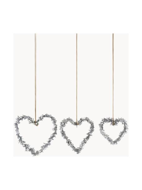 Décorations de Noël à suspendre Lovely, 3 élém., Plastique, métal, bois, Argenté, Lot de différentes tailles