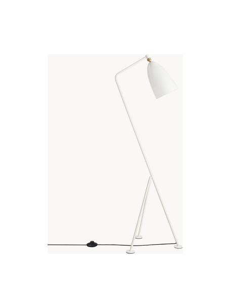 Kleine leeslamp Gräshoppa, verstelbaar, Lamp: gepoedercoat staal, Decoratie: messing, Wit, glanzend, H 125 cm