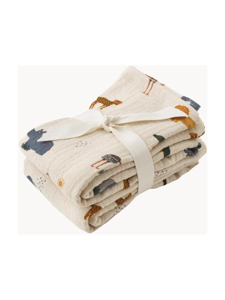 Wikkeldoekenset Lewis van biokatoen, 2-delig, 100% biokatoen, Beige, meerkleurig, B 65 x L 65 cm