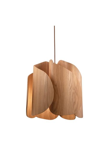 Design Pendelleuchte Pevero aus Eschenholz, Lampenschirm: Eschenholz, Baldachin: Holz, Beige, Ø 42 x H 33 cm