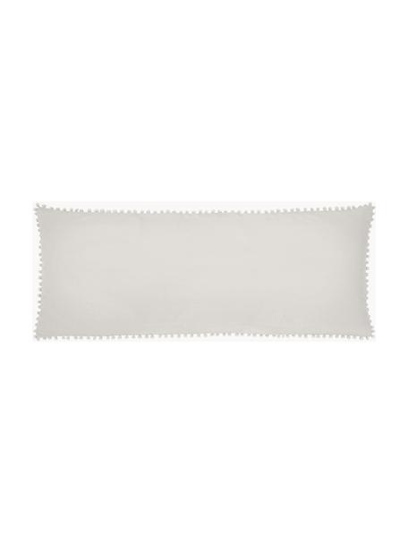 Funda de almohada de percal con pompones Bommy, Gris claro, An 45 x L 110 cm