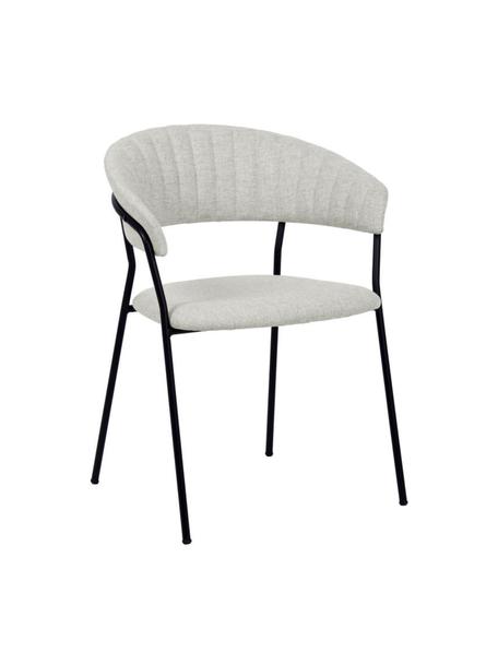 Gestoffeerde stoelen Belle, 2 stuks, Bekleding: 70% polyester, 30% acryl , Zitvlak: polypropyleen, Poten: gepoedercoat staal, Geweven stof lichtgrijs, zwart, B 57 x D 54 cm