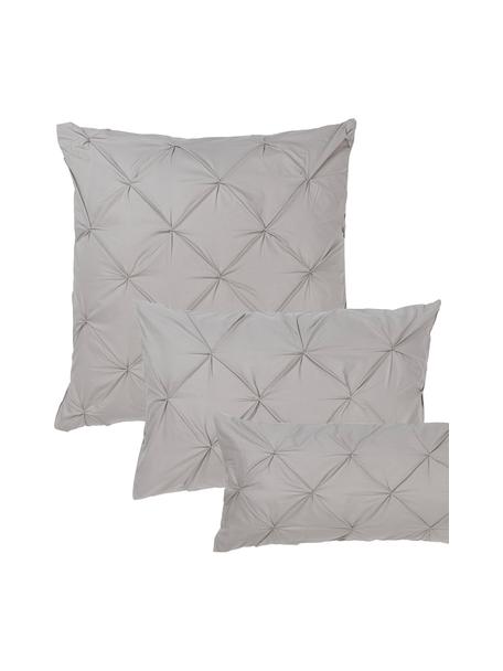 Taie d'oreiller en percale de coton avec piquage façon origami Brody, Gris, larg. 65 x long. 65 cm