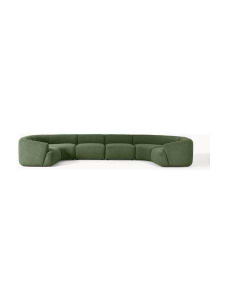 Set divano componibile XL in bouclé Sofia, Rivestimento: bouclé (100 % poliestere), Struttura: legno di abete rosso, cer, Piedini: plastica, Bouclé verde scuro, Larg. 450 x Prof. 231 cm