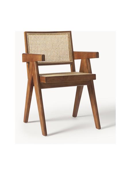 Židle s područkami a vídeňskou pleteninou Sissi, Ratan, tmavé dubové dřevo, Š 52 cm, H 58 cm