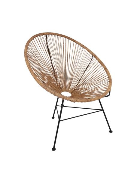 Lounge fauteuil Bahia van kunststoffen vlechtwerk in rotan look, Zitvlak: kunststof, Frame: gepoedercoat metaal, Bruin, zwart, B 81 x D 73 cm